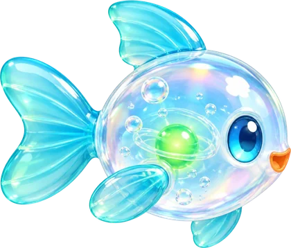 Bubblefin, Sprite ikan bergelembung, berenang keluar dari bingkai gambar