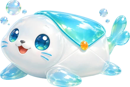 Postpup, Sprite anjing laut berbentuk amplop, rebahan di atas bingkai gambar